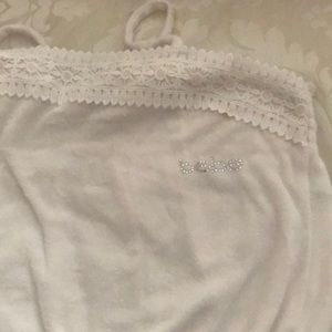 Bebe girls white terry romper with lace trim